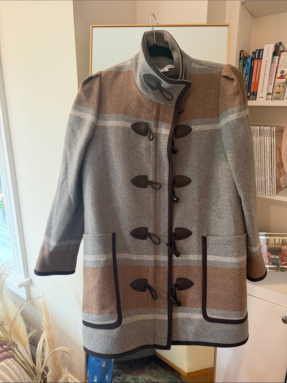 Veronica Beard Gray and Brown Toggle Pea Coat